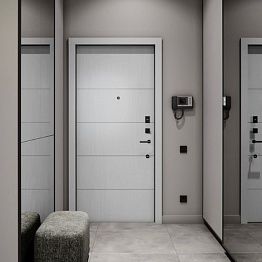 Белые двери в сочетании с серой палитрой интерьера: стильный дуэт.